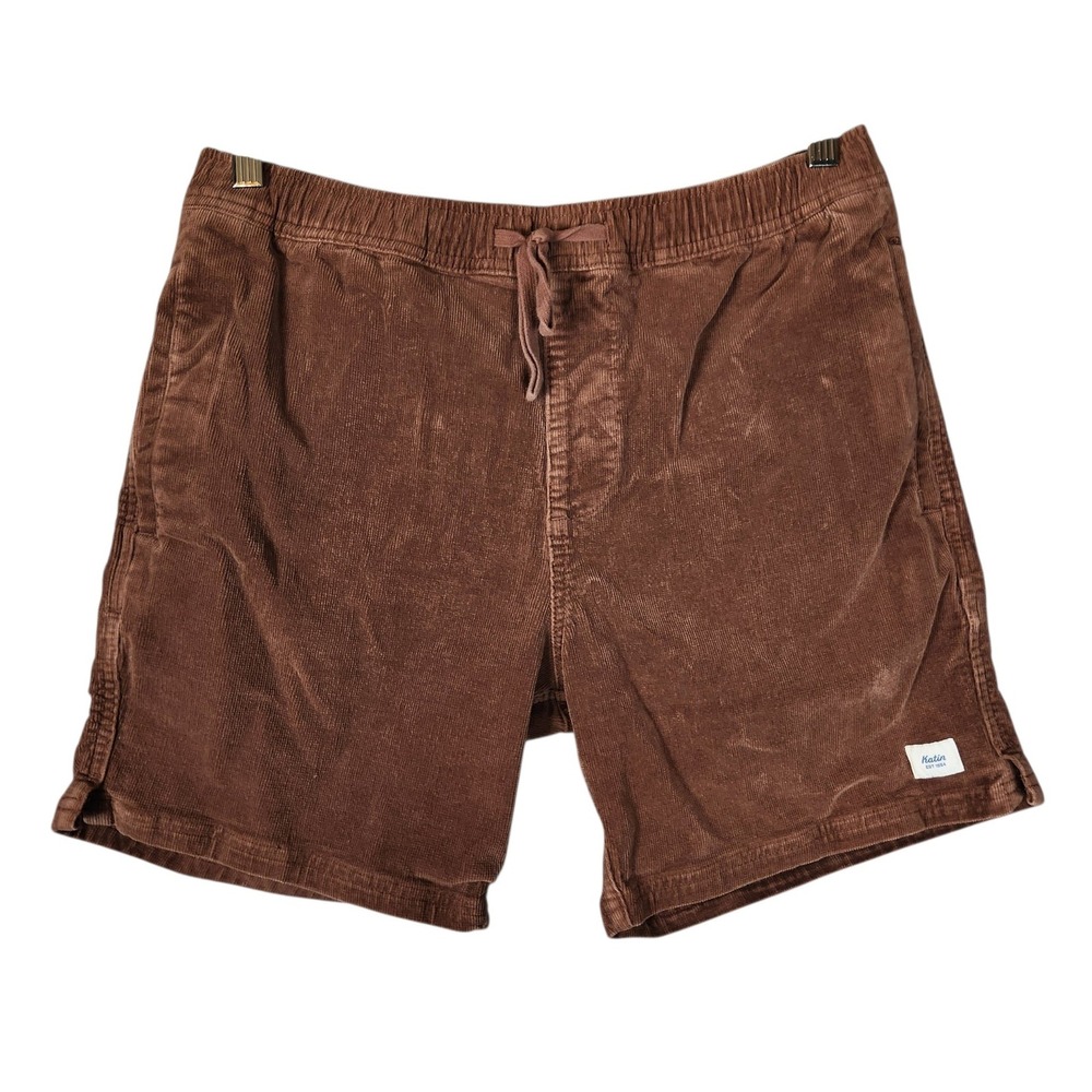 Katin Corduroy Shorts Medium Brown Elastic Waist Drawstring Casual Comfort